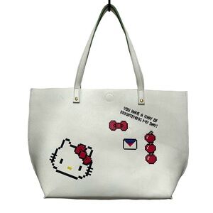Rare Hello Kitty Pixel Art Large Tote Bag Sanrio Smiles 16"x11" Ivory Cute